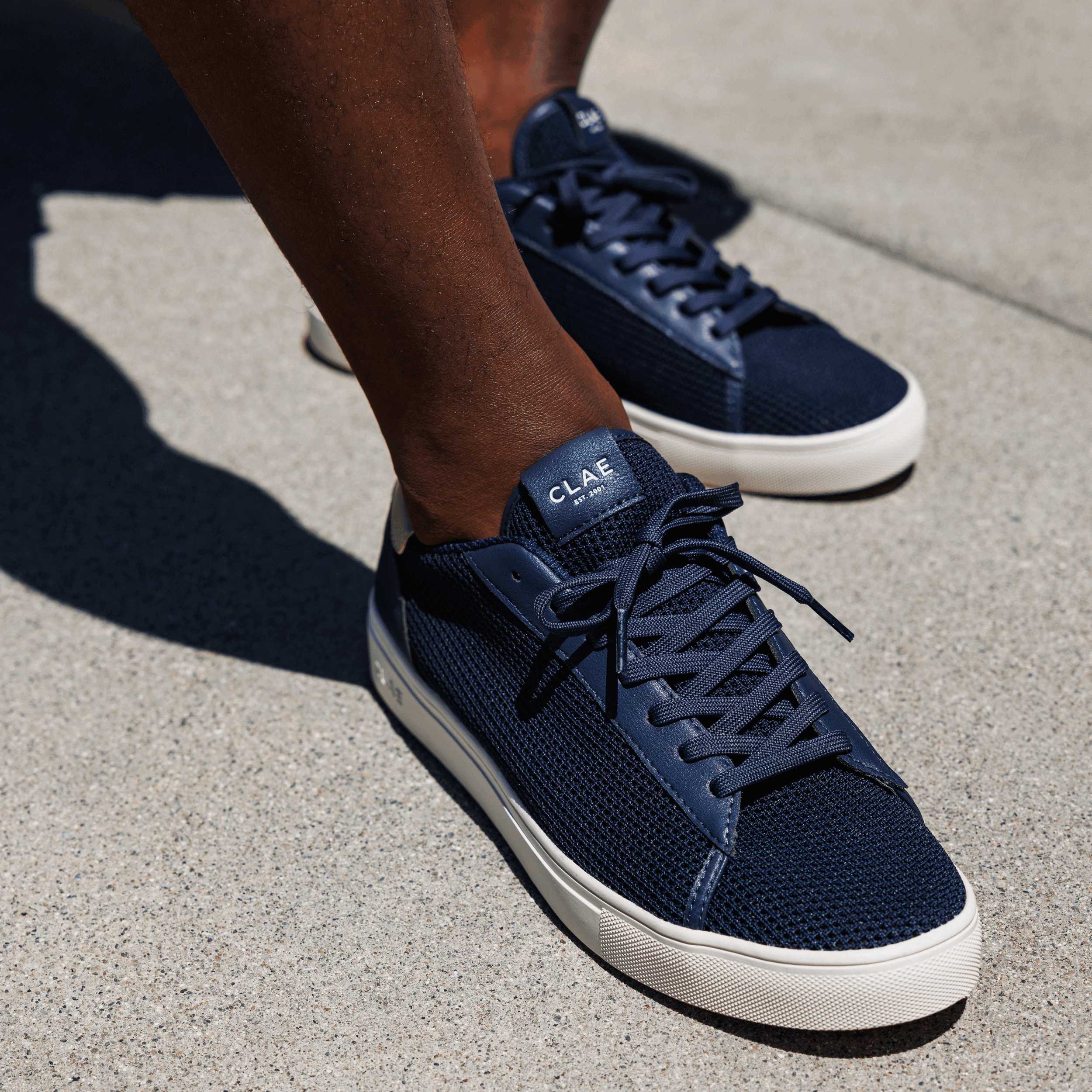 Top view of Bradley Knit shoe in Navy Safari, showing knitted SEAQUAL® YARN upper and lace details.