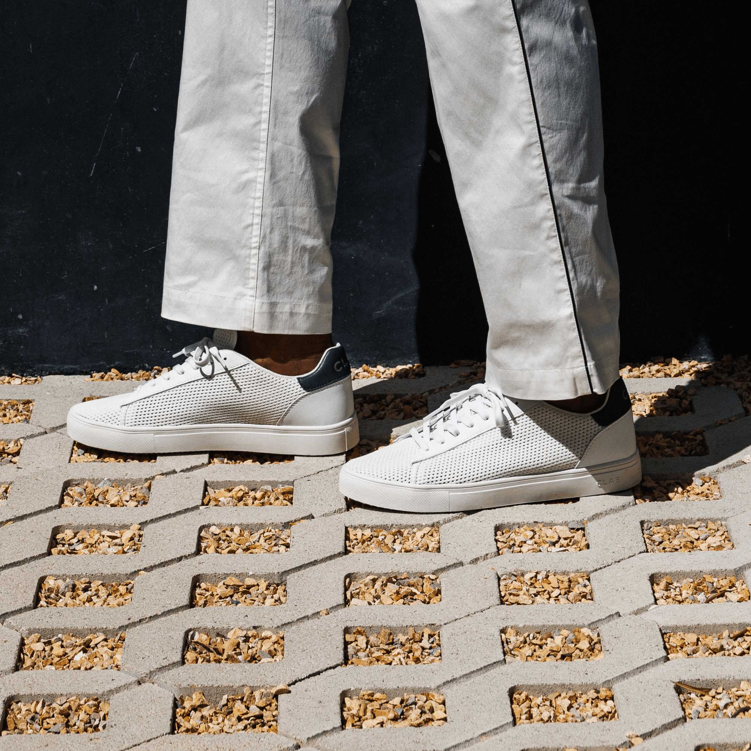 Bradley Knit shoe in White Pine Needle worn in casual lifestyle setting, highlighting comfort, breathability, and eco-friendly materials.