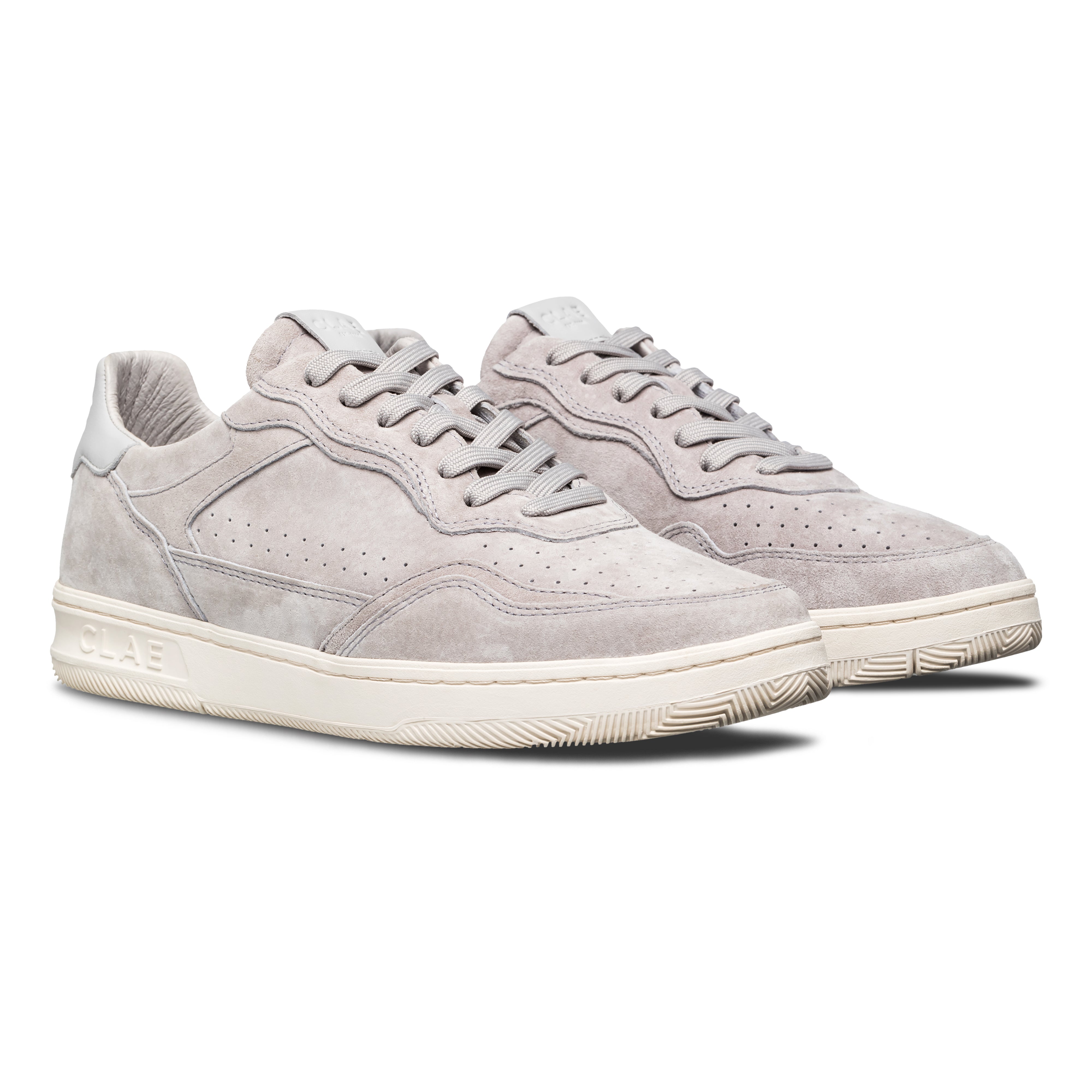 Haywood court shoe in Quiet Gray Suede with Premium Court (PC) outsole made of 30% natural rubber, sole view.