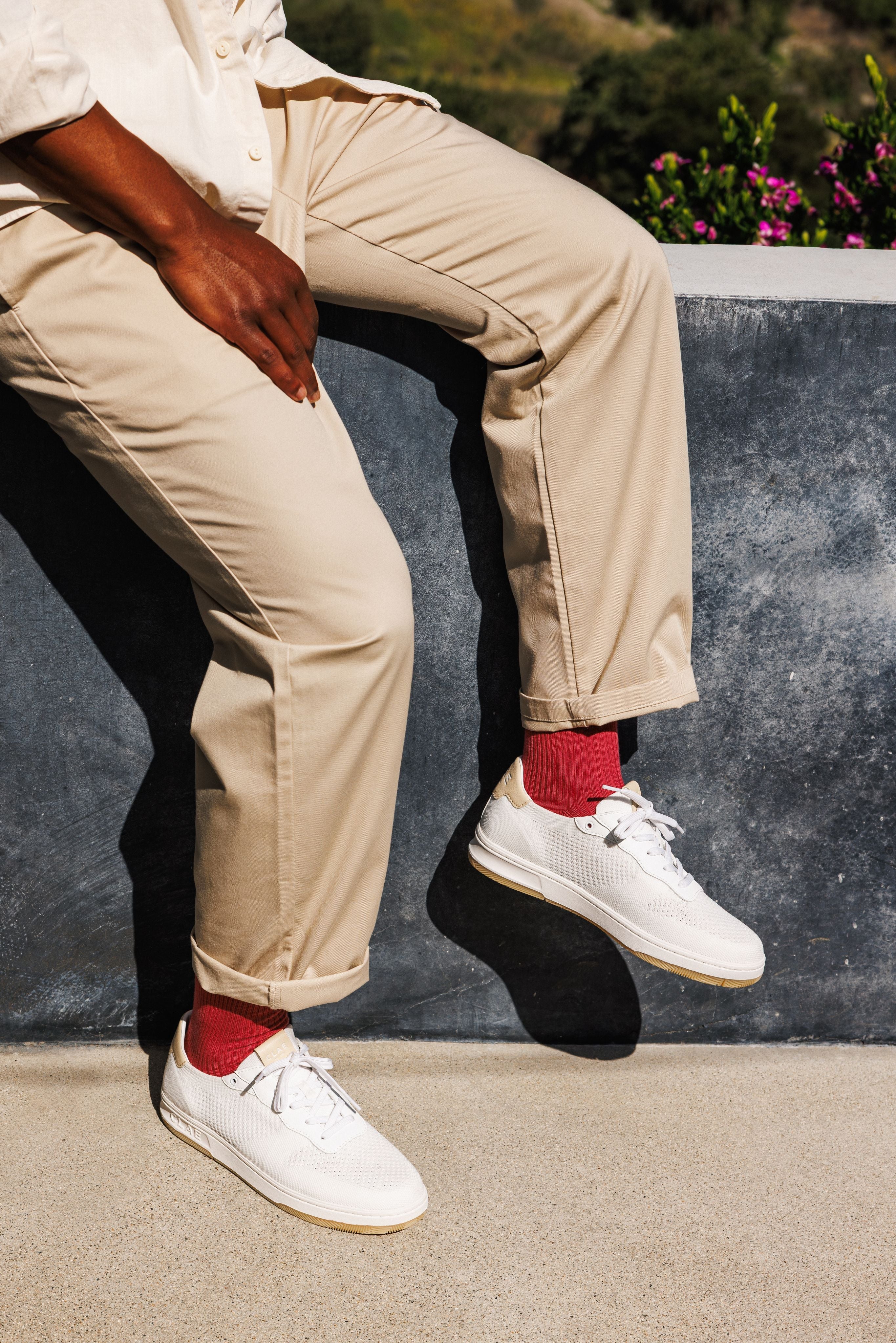 Malone Knit shoe worn in casual lifestyle setting, highlighting comfort, breathability, and eco-friendly materials.