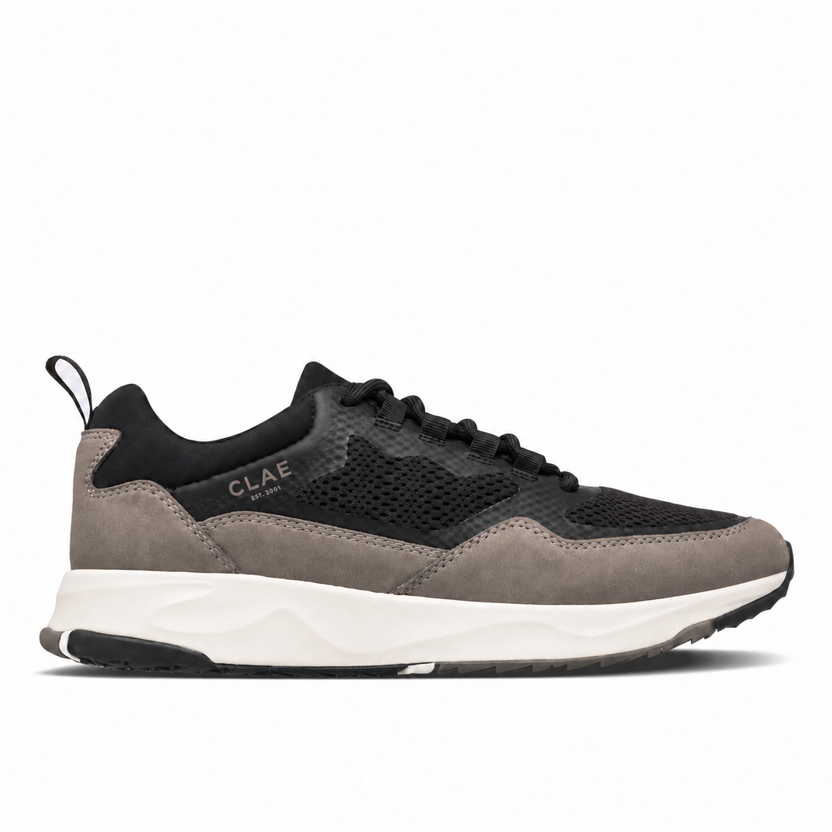 CLAE Milo Black Fallen Rock – side view with black round laces