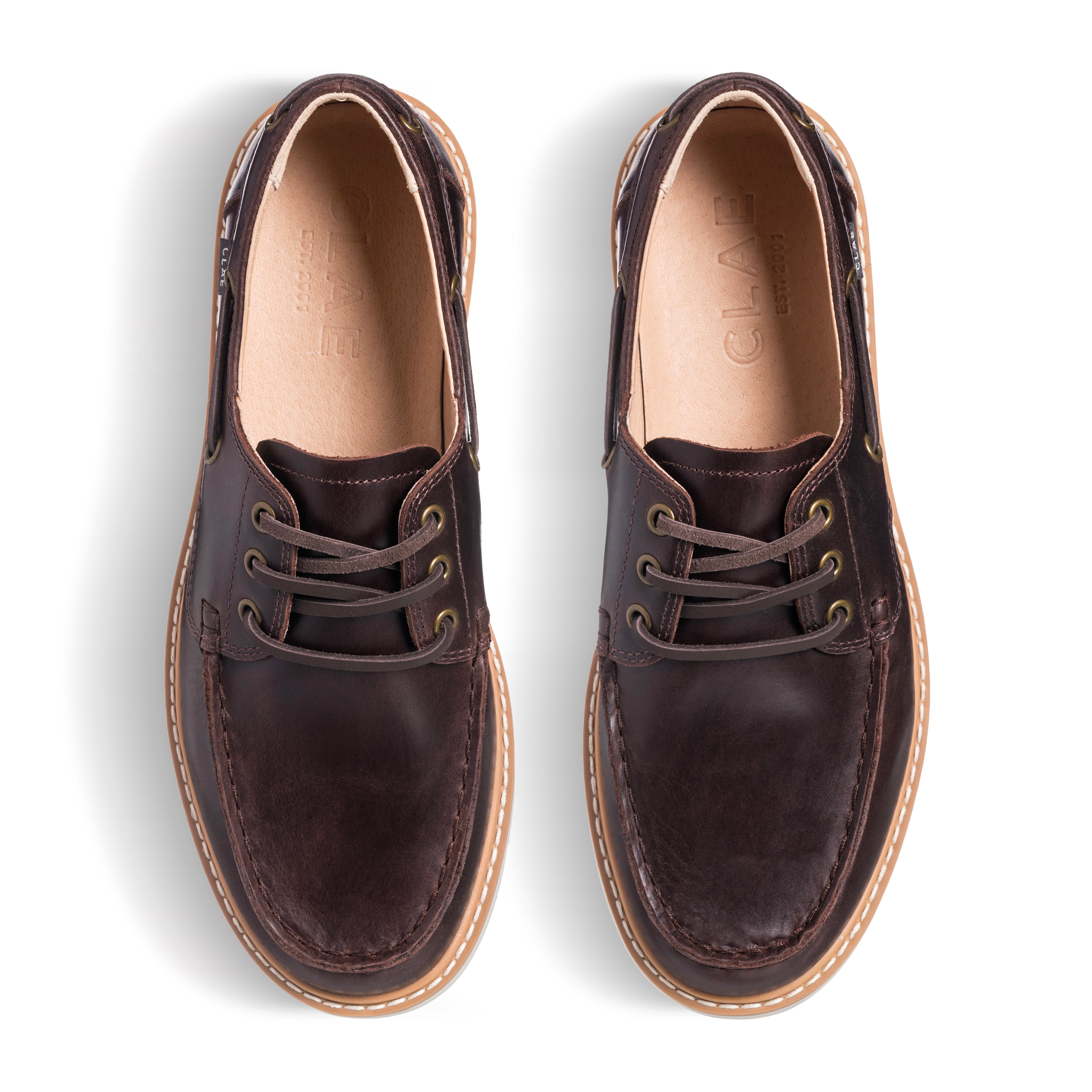 Top view of Carter Heritage Collection shoe, showing moc-toe details and laces in premium oiled leather