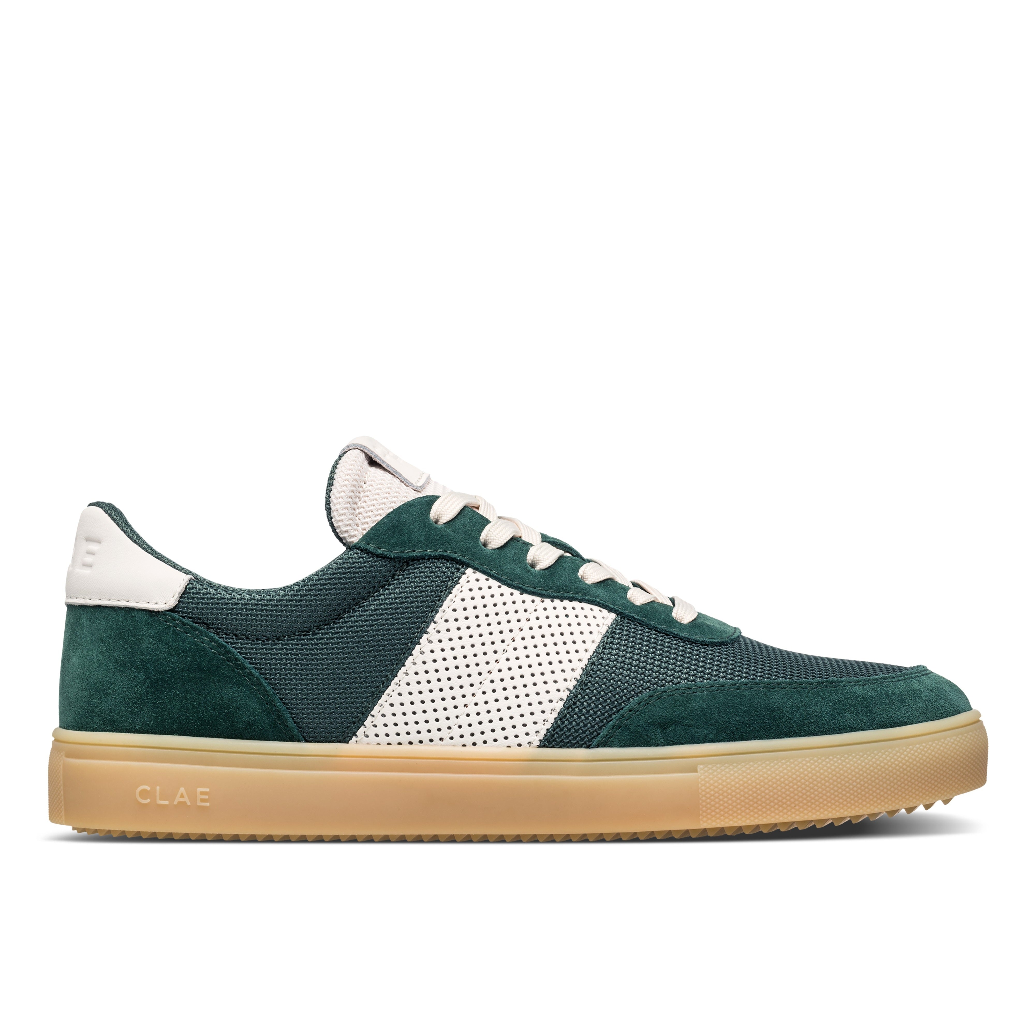 Davis court shoe in Pine Needle Off-White with Italian leather, suede, and recycled poly upper, premium design with Standard Premium (SP) sole.
