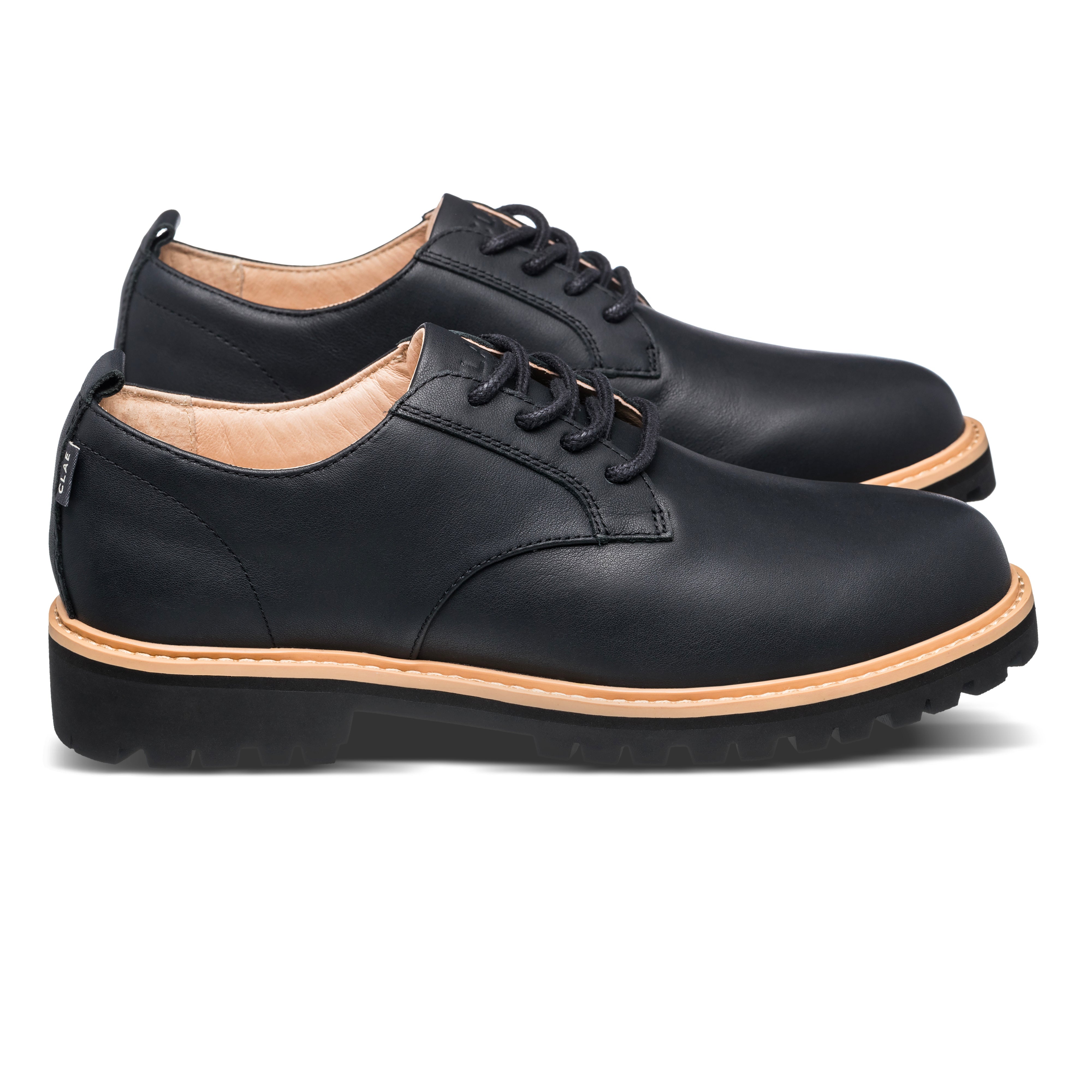 Logan Heritage Collection derby shoe in Black with lug sole (LS) designed for comfort and durability, sole view.