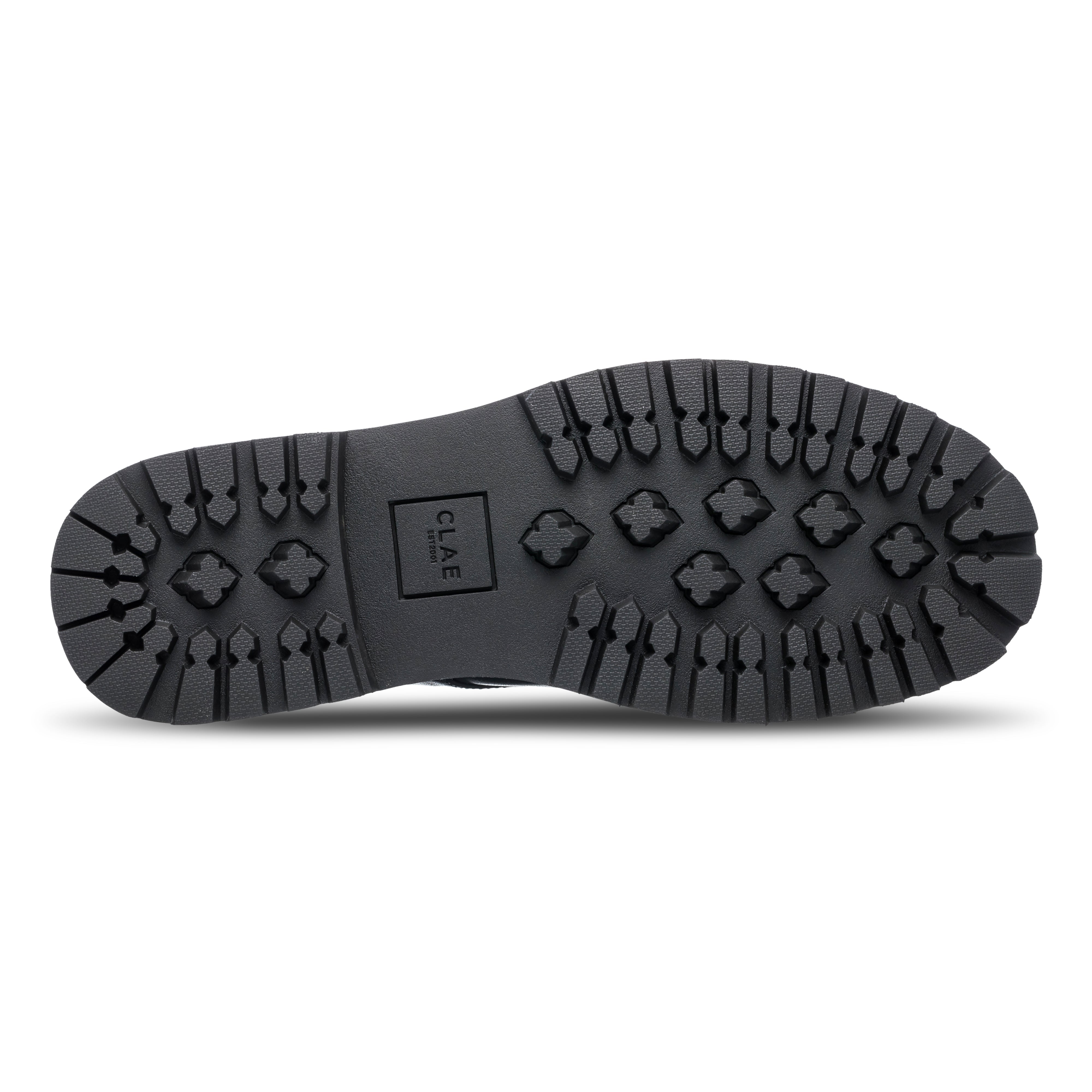 Logan Heritage Collection derby shoe in Black with lug sole (LS) designed for comfort and durability, sole view.