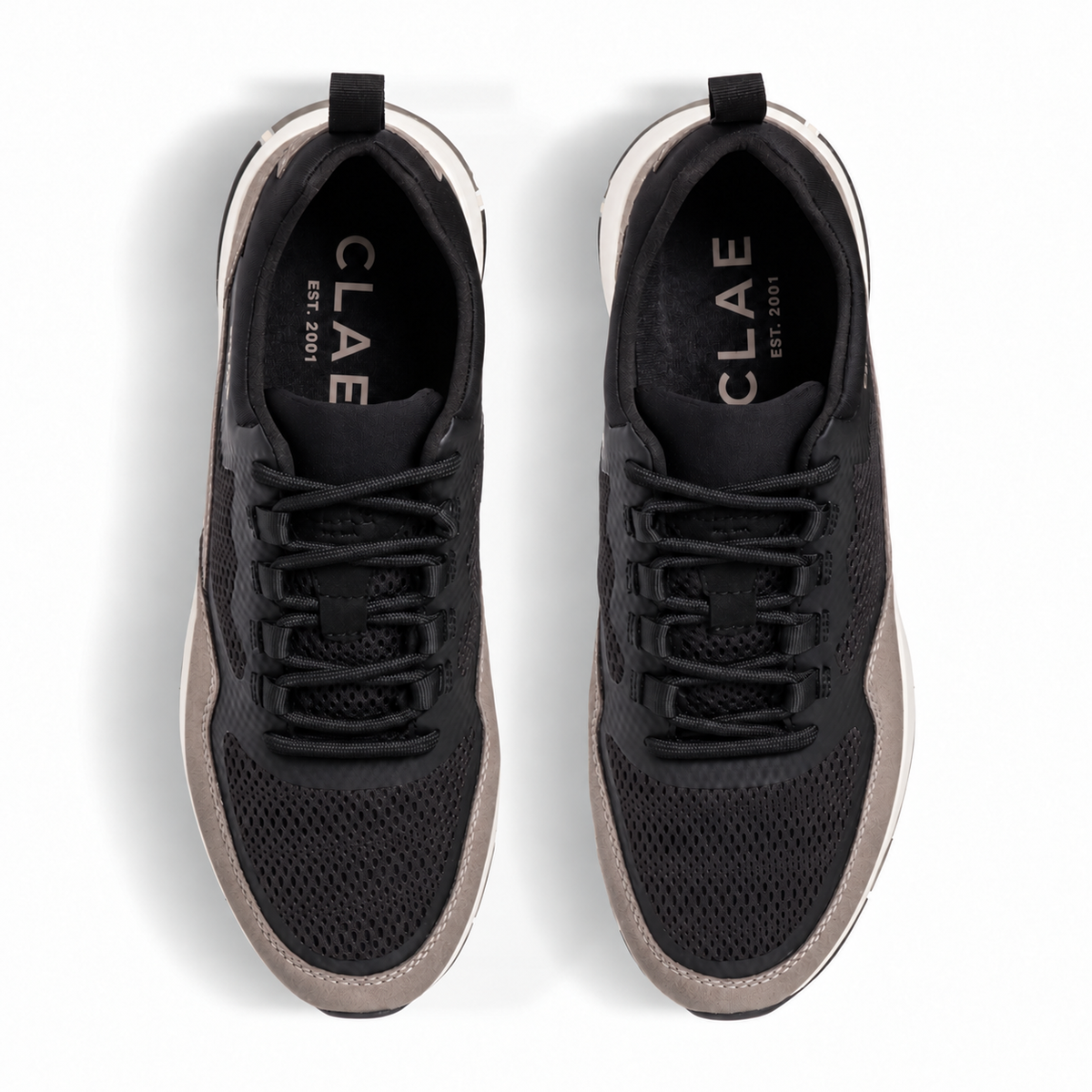 CLAE Milo Black Fallen Rock – top view with black round laces