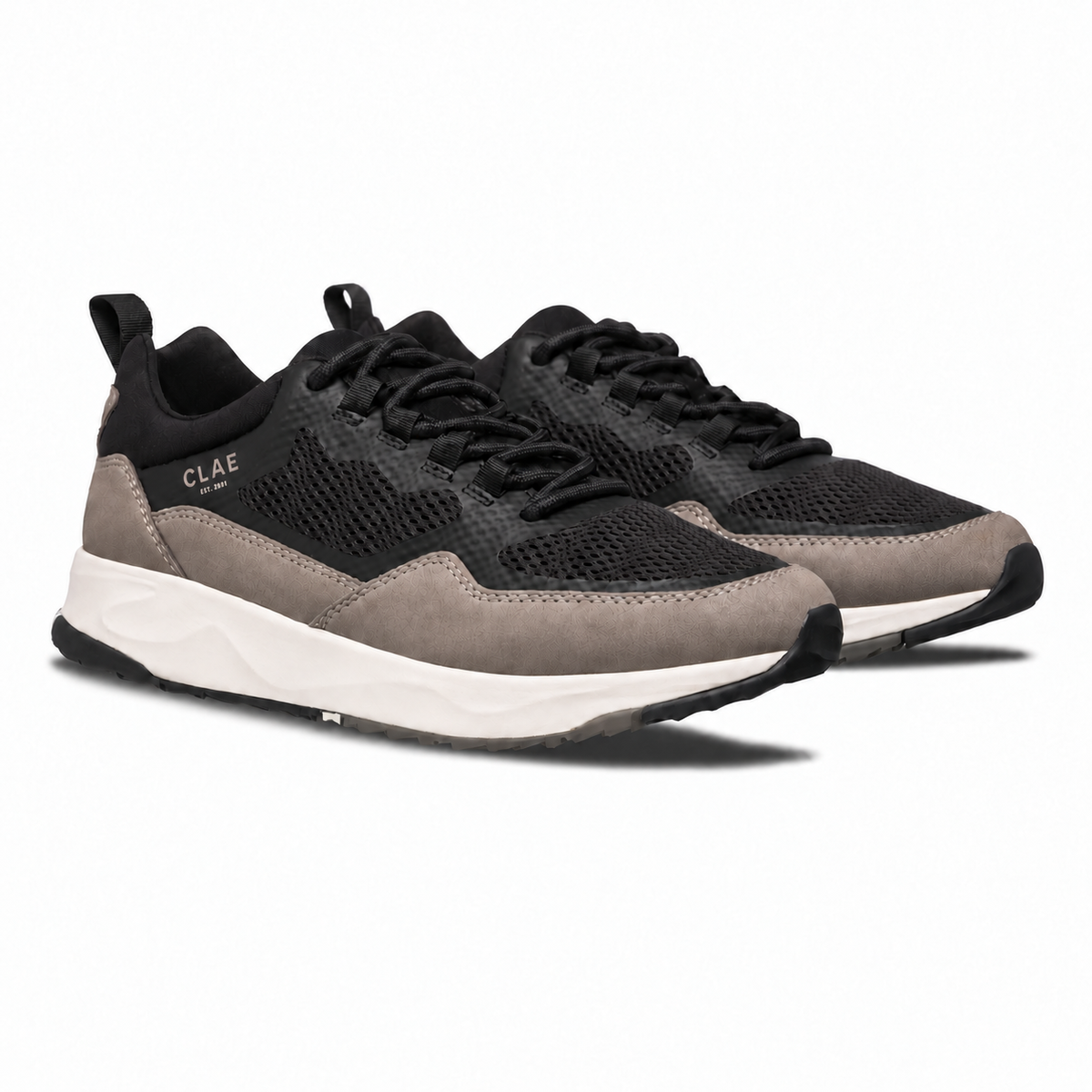 CLAE Milo Black Fallen Rock – three-quarter pair with black round laces