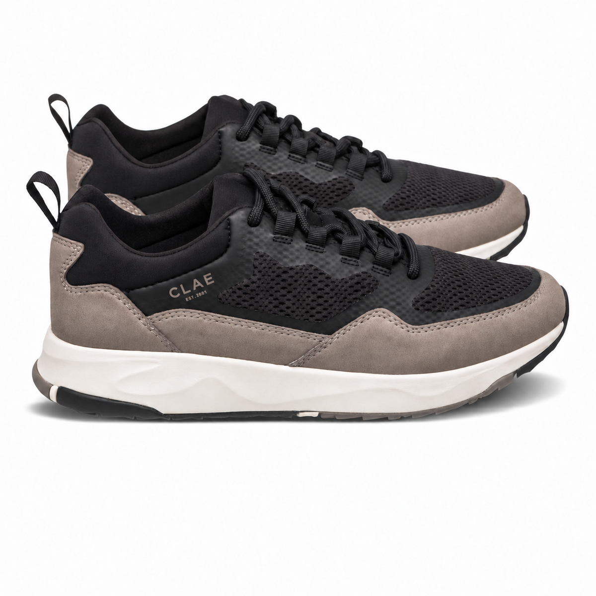 CLAE Milo Black Fallen Rock – side pair with black round laces
