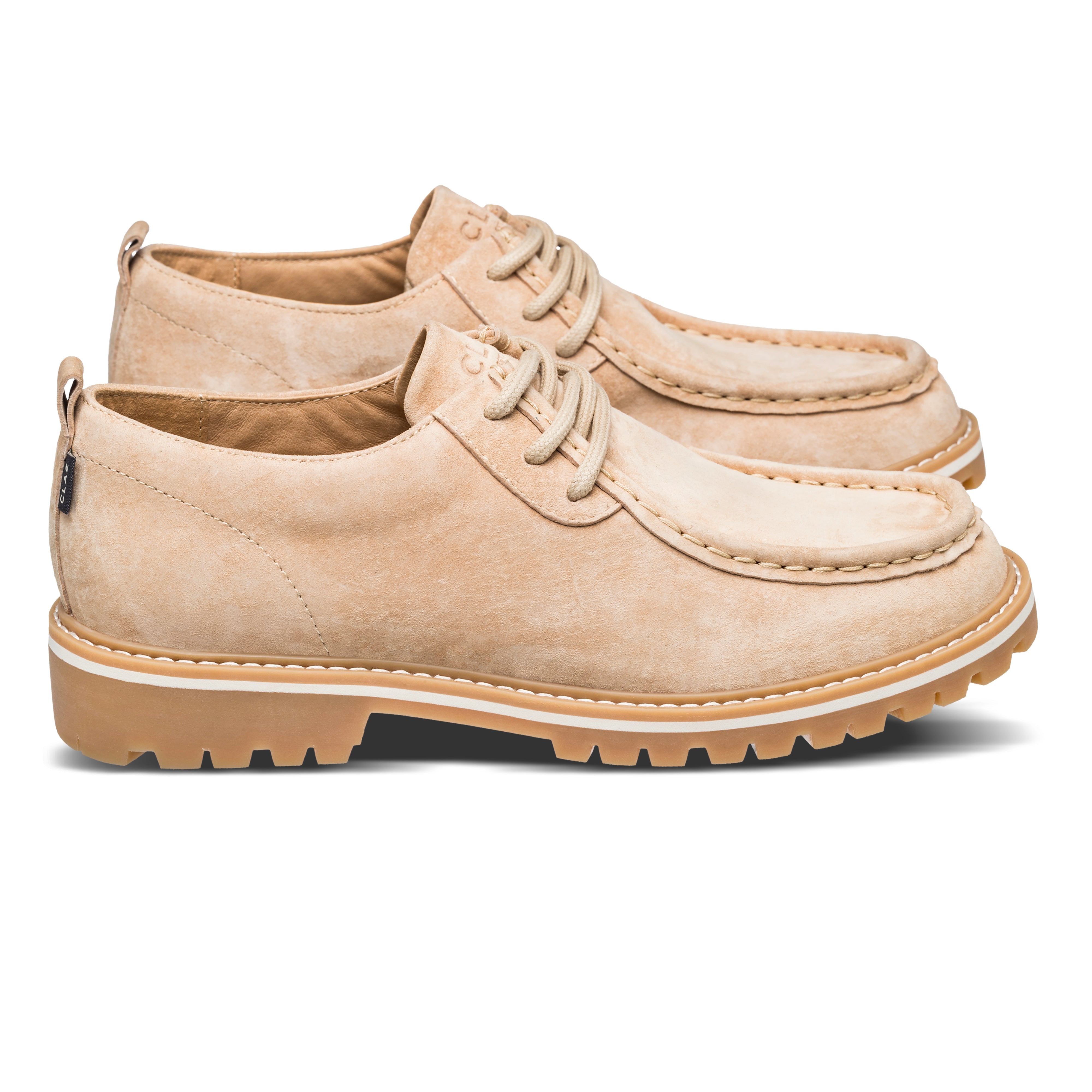 Morrison Heritage Collection shoe, moc-toe design in premium leather and suede, side view.