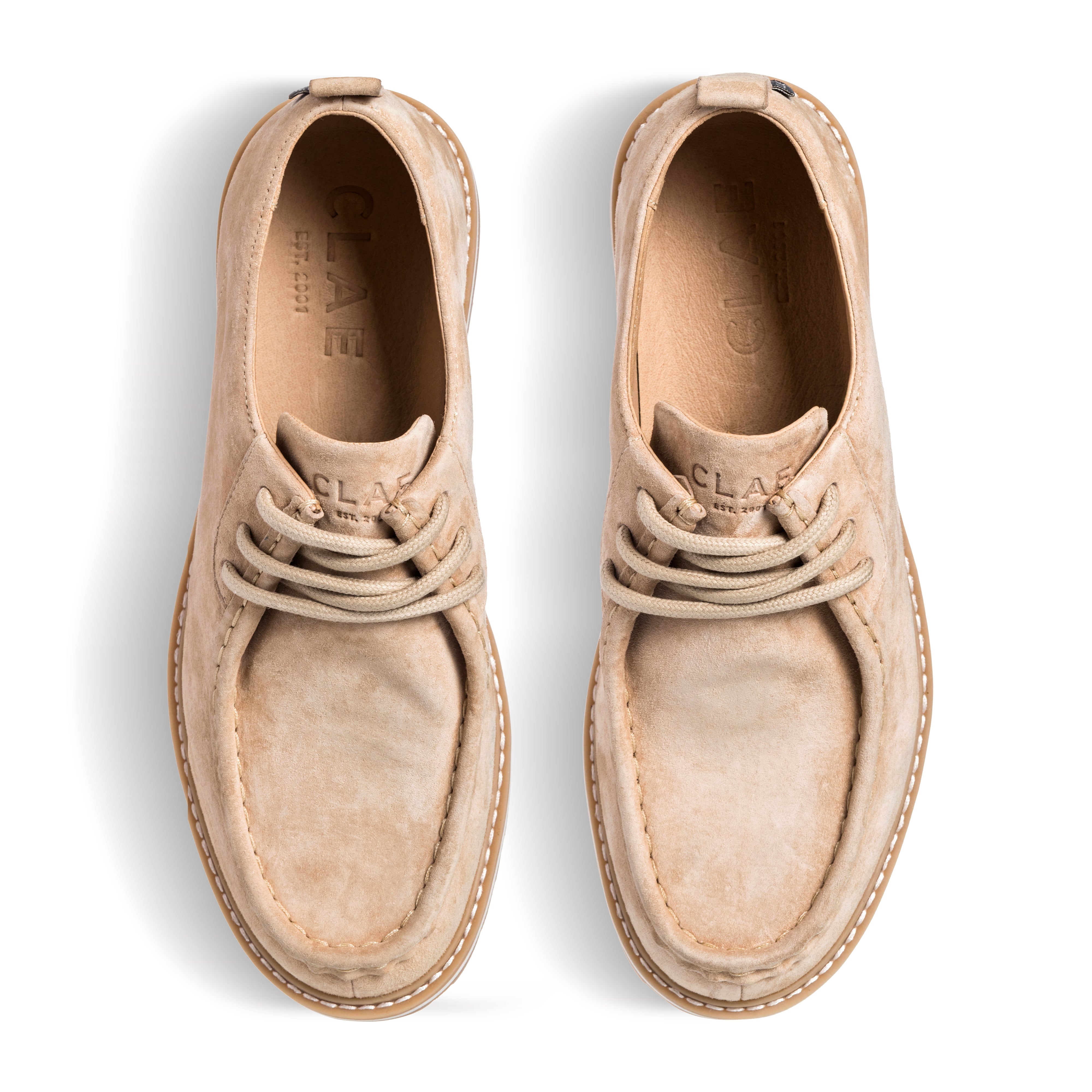 Top view of Morrison Heritage Collection shoe, showing moc-toe and lace details in leather and suede.