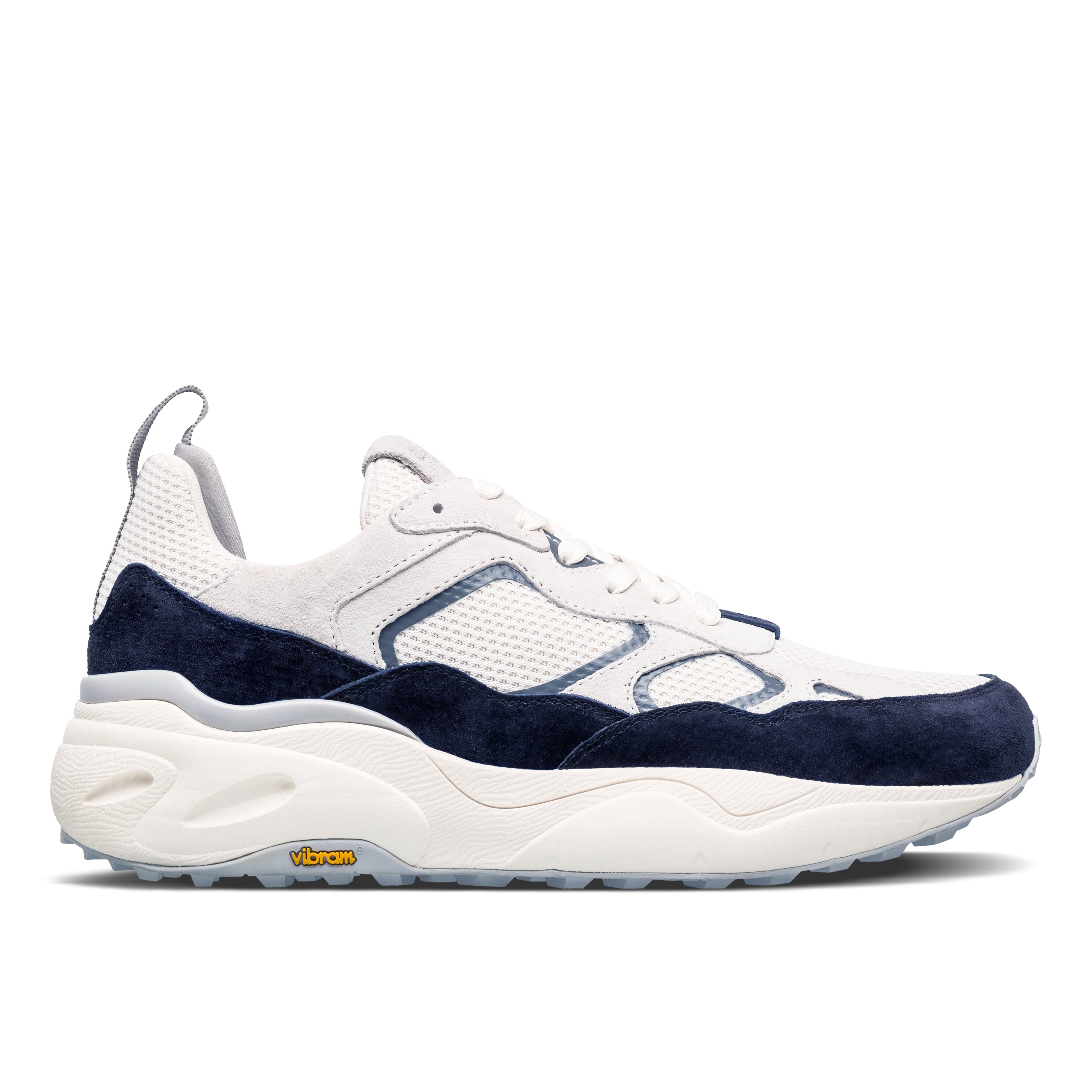 Salazar runner in Off-White Navy with suede and recycled mesh upper, premium lifestyle runner with VIBRAM outsole for comfort and traction.
